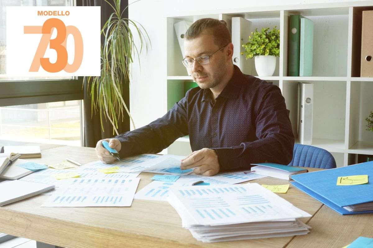 uomo verifica conti e logo 730