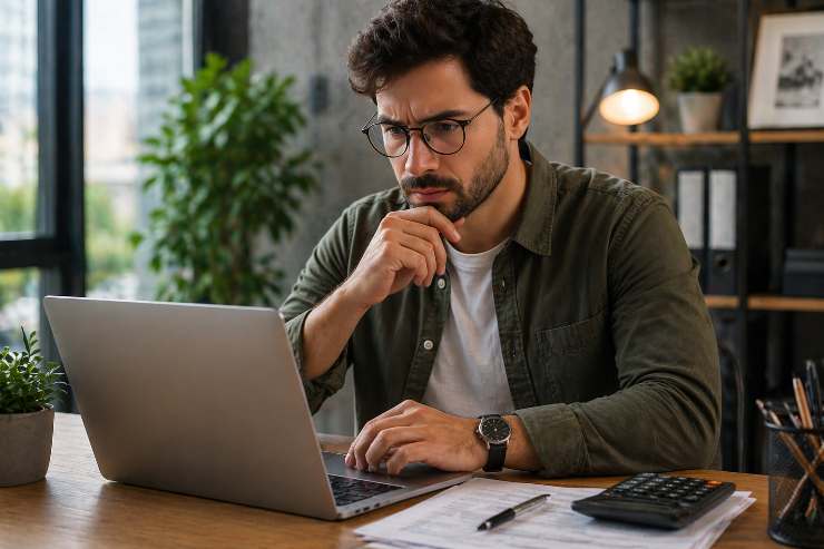 uomo preoccupato al pc